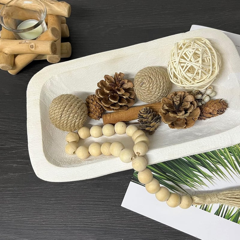 linsuo Wooden Dough Bowl Decor, Vintage Wooden Bowl Hand Carved Home Decor for Dining Table Center, Living Room, Kitchen Decor. (10inch white) - Image 3